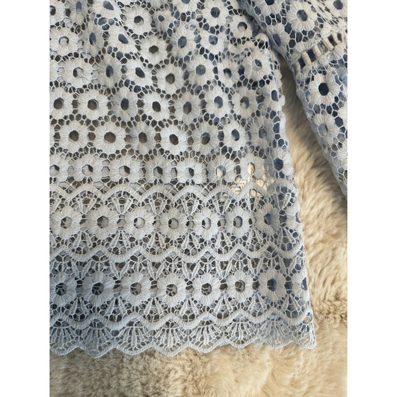 J Crew Daisy Lace Bell Sleeve Top Sz 10 Blue - Picture 6 of 16